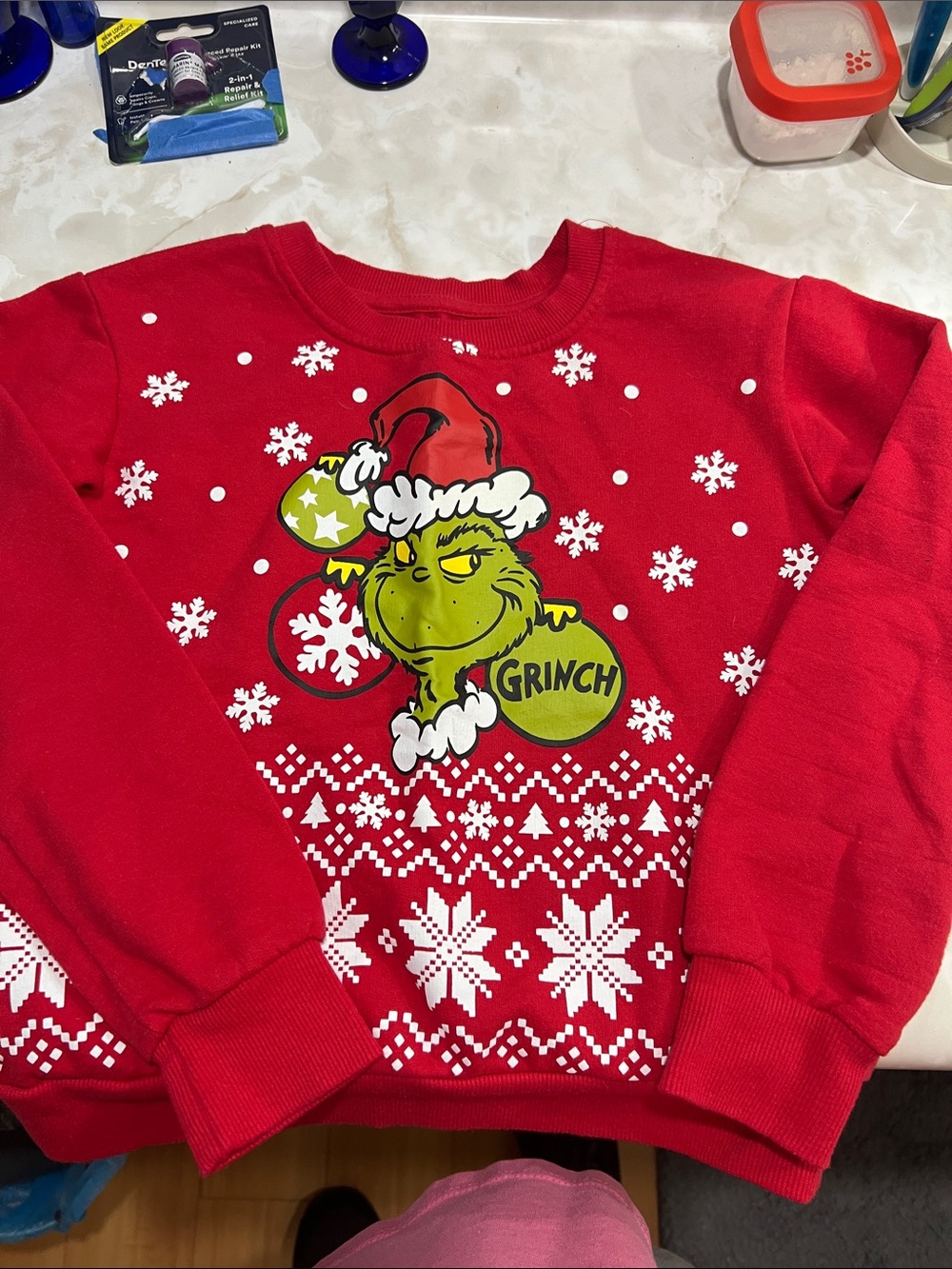 Grinch Red Kids Christmas Sweatshirt - Graphic
